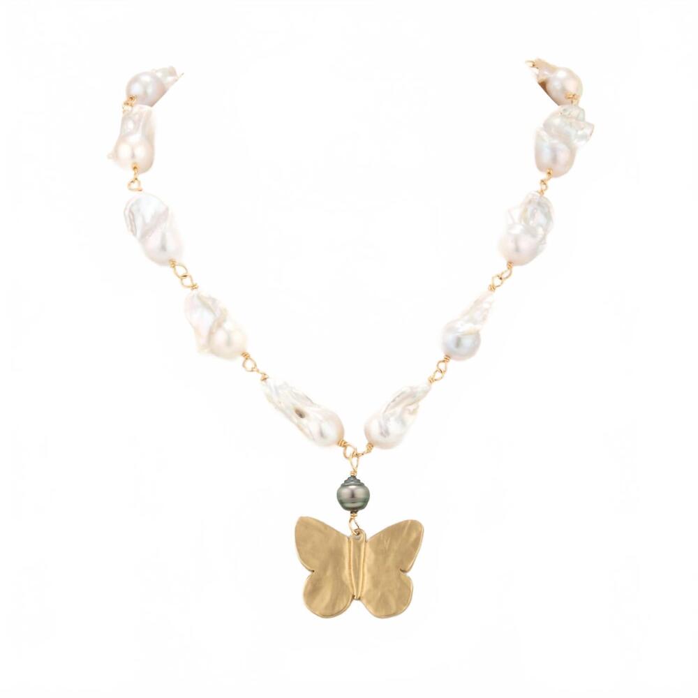 NEW TAYLOR AND TESSIER women's freshwater pearl butterfly necklace in white